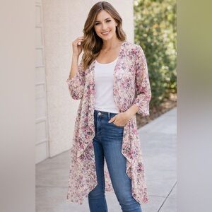 LuLaRoe Floral Lace Duster Kimono Cardigan Size M